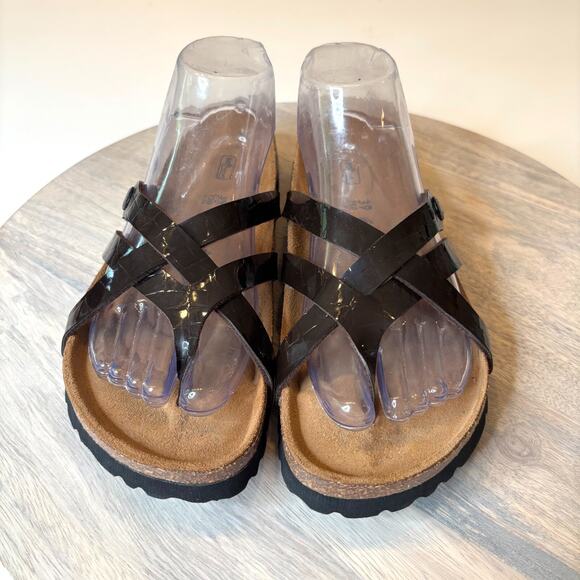 Betula Vinja Ladies Birkenstock Dark Brown / Black Patent Leather Sandals Size 8 - Picture 5 of 10